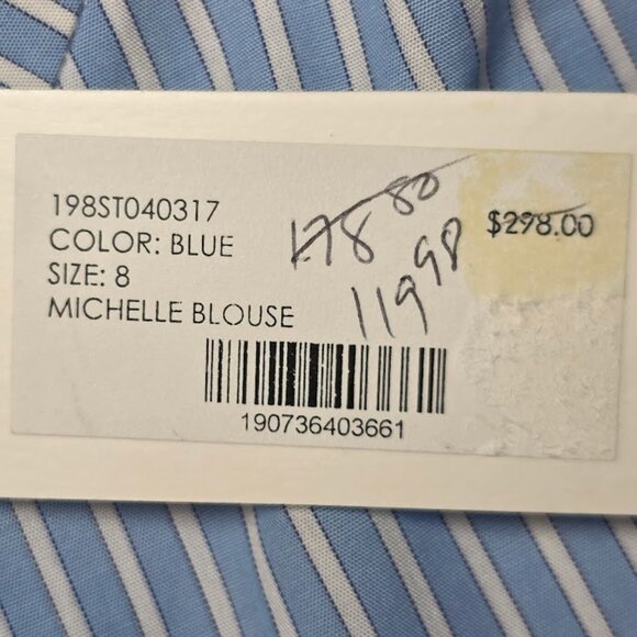 NWT MILLY "Michelle" Blue/White Stripe Bell Sleeve Blouse 8 - Picture 10 of 12